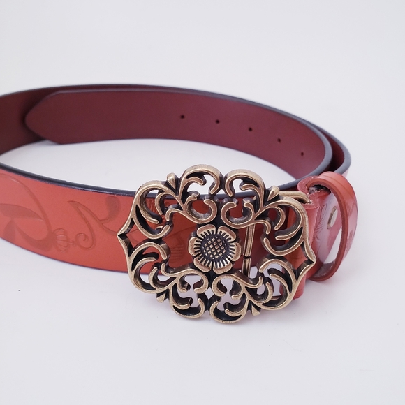 Tan Leather Belt with Brass Buckle - Picture 8 of 16